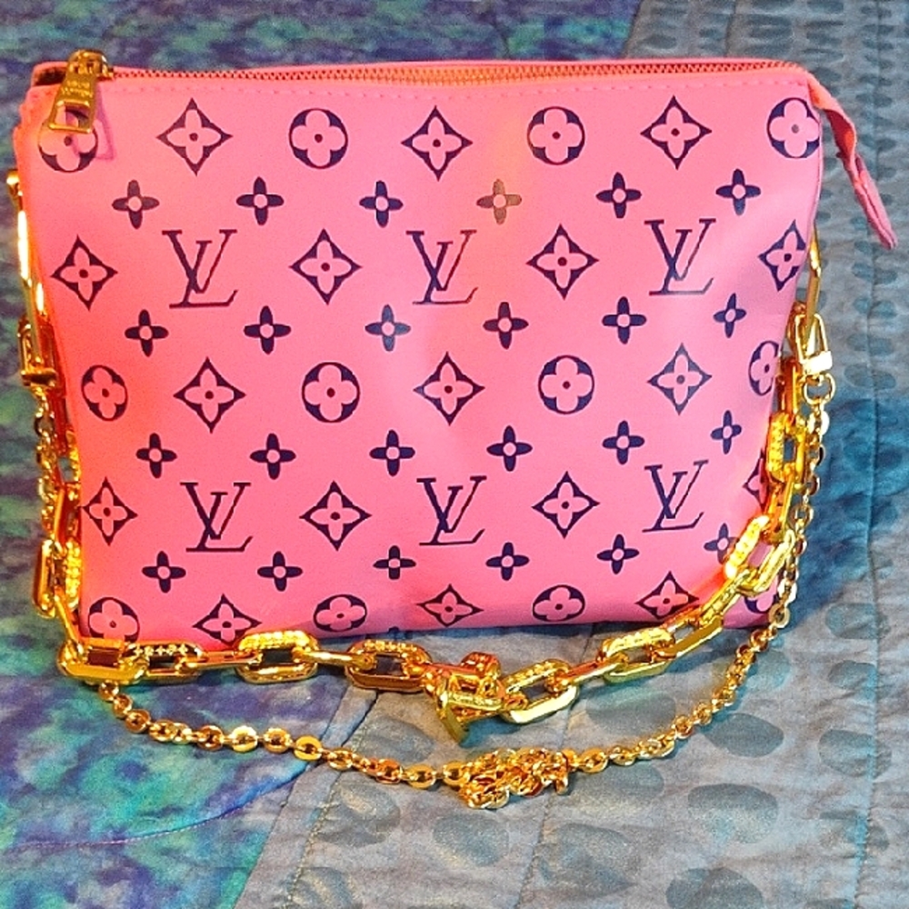Fabulous Hot Pink W Navy Monogram Fashion Bag, NWOT, With Box